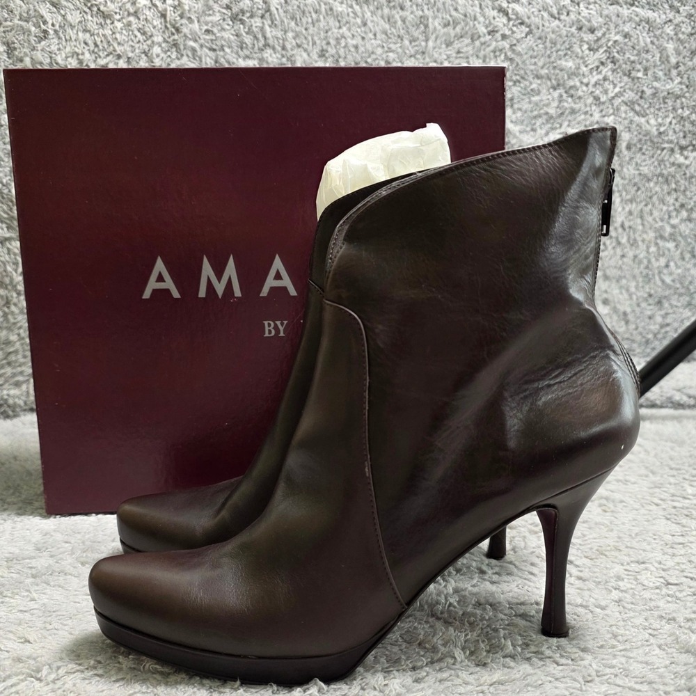 NEW Amalfi Rangoni Brown Italian Leather Ankle Stiletto Boots Heels Stretch‎ 8N